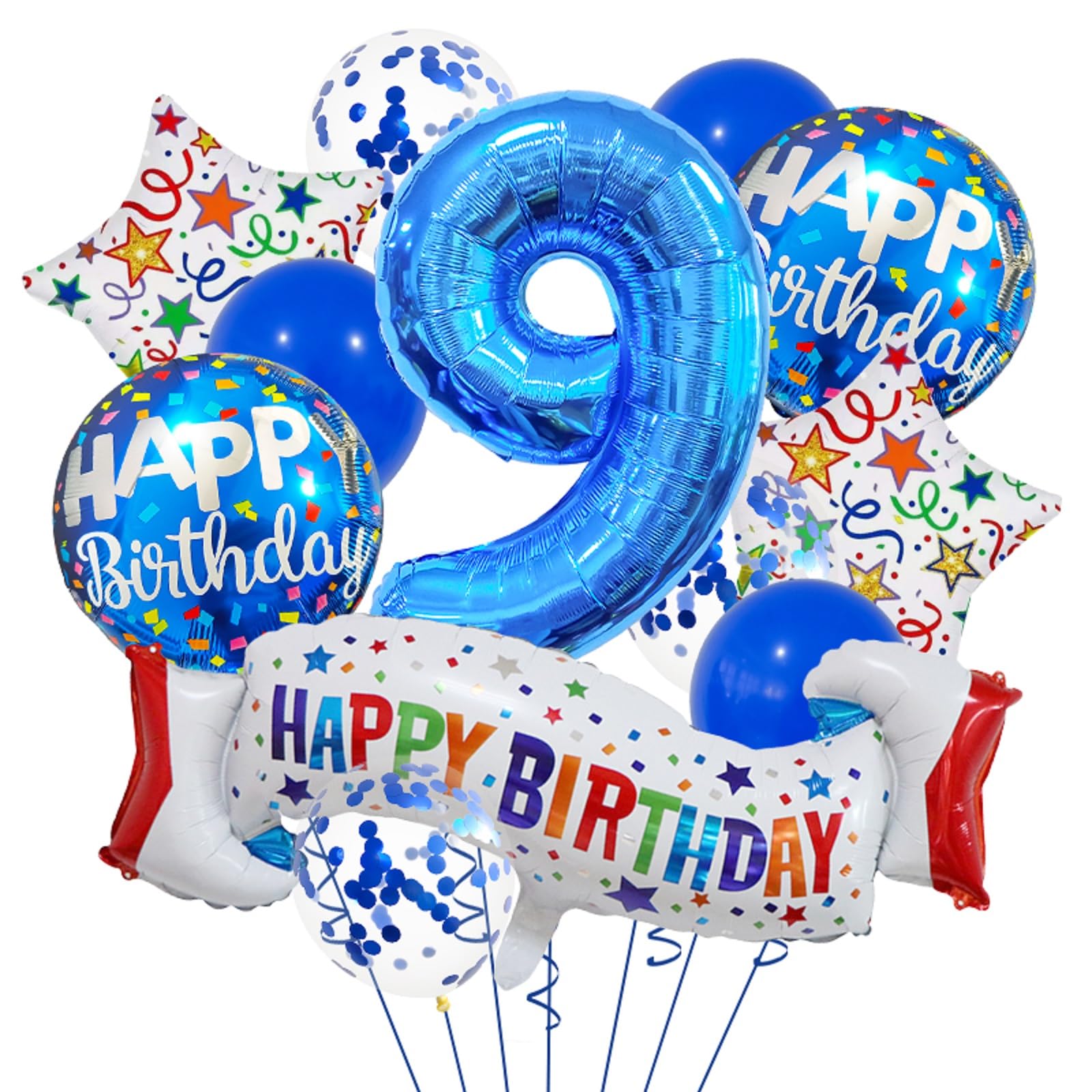 3*2様 04aw number nine balloon benie Happy 9th Birthday Balloon Colorful Banner Balloons Set 9th Year